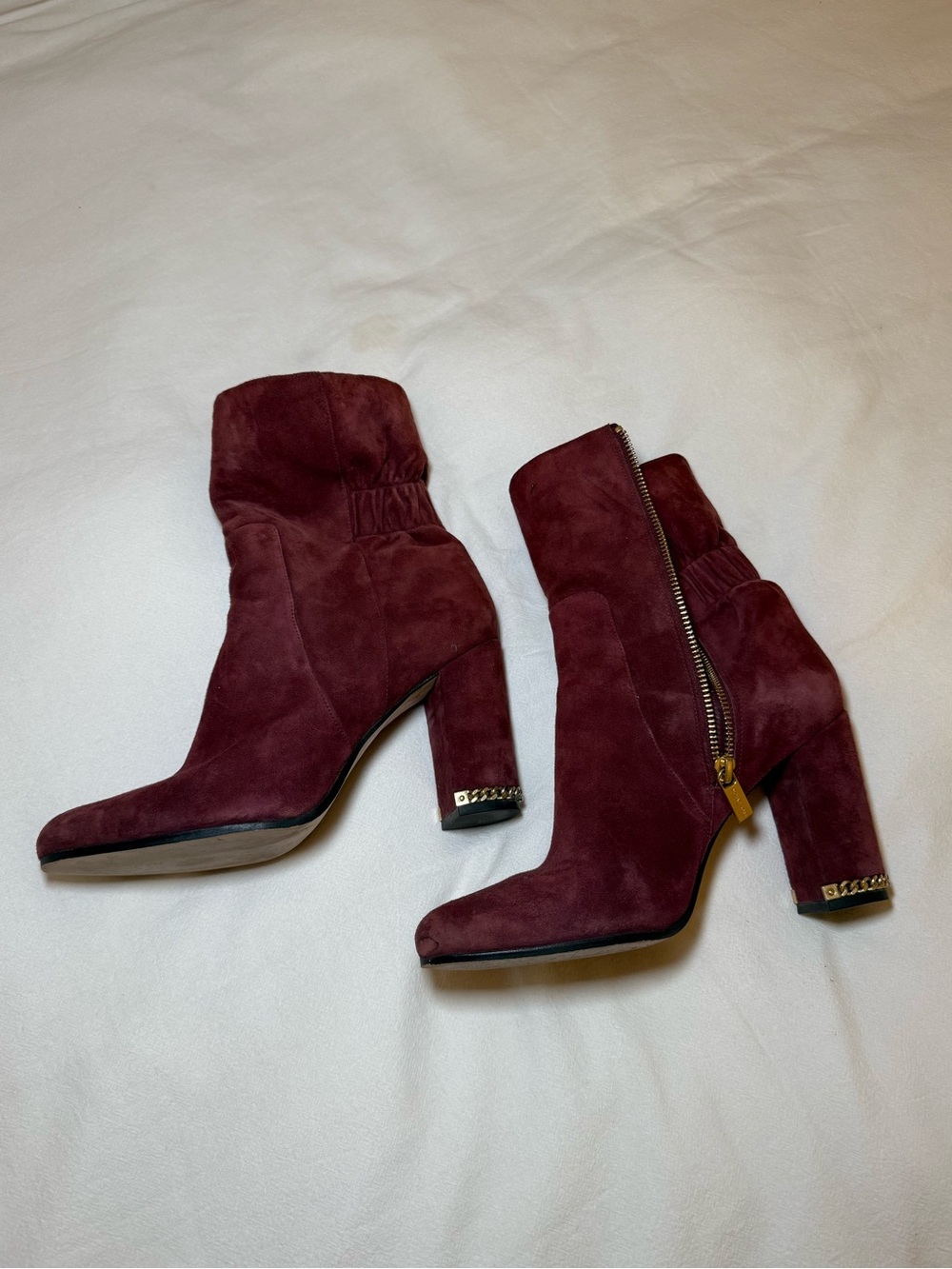 Women's Burgundy Suede Block Heel Ankle Boots